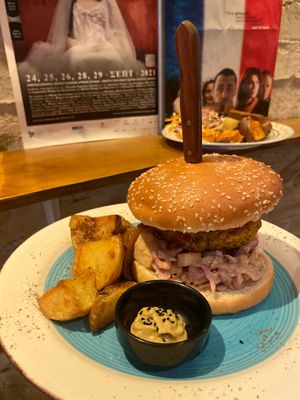 Smoked tofu burger at Mother Vegan Bistro in Athens