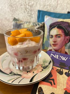 Coconut porridge with rice protein and fresh fruits  at Mother Vegan Bistro in Athens