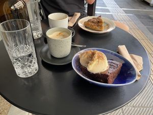 Cake and vanilla ice creamm  at Mother Vegan Bistro in Athens