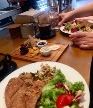 Canaby pie platter, cheese platter, sisters hand at Mother Vegan Bistro in Athens