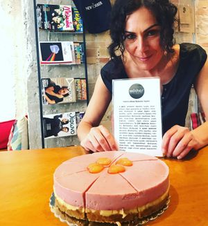 Lollipop sugarless strawberry lemon raw pie! at Mother Vegan Bistro in Athens