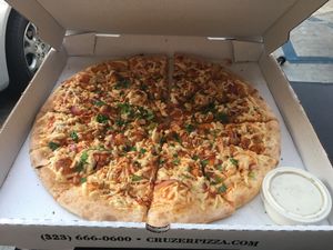 so yummy! buffalo pizza  at Cruzer Pizza in Los Angeles