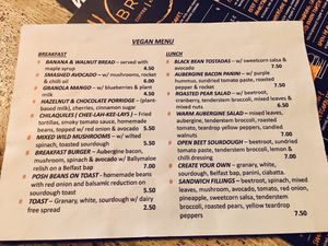 Vegan menu at Brew Coffee in Moy