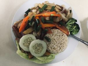 Saltado de choclo c/ carne de soya (vegano) at Vida Sana - Jesus Maria in Lima