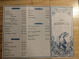 Menu - drinks at Bianco Pizza in Envigado