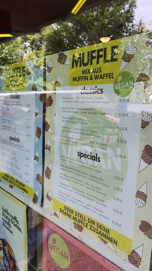 Waffle menues, the vegan menu is green at Tatas in Berlin
