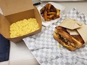 Mac and Cheese, Seasoned Fries at Blissful Burgers in San Antonio