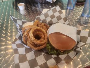 Onion rings and OG at Blissful Burgers in San Antonio