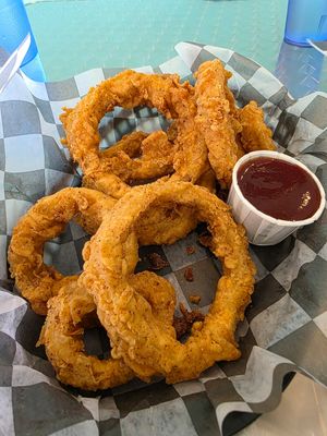 Great tasting onion rings at Blissful Burgers in San Antonio