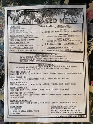 The Mayfair’s “Plant-Based” (vegan) side of their menu. (August 2021.) at The Mayfair   in Sandy Bay