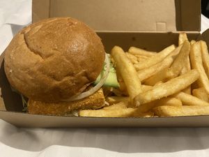 Crispy tofu burger (Ubereats delivery)  at The Mayfair   in Sandy Bay