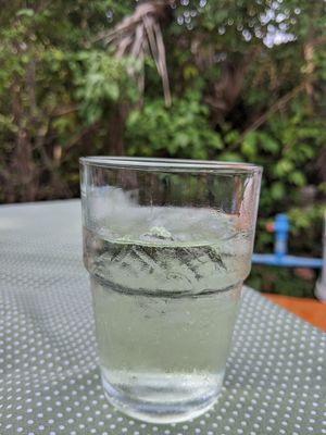Water infused with leaves from the garden. So refreshing at Health Me Cafe  in Prachuap Khiri Khan