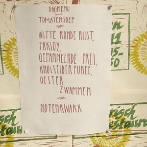 Daily menu consists of soup, a main and a dessert that are vegan or can be turned vegan. at Mana in Ghent