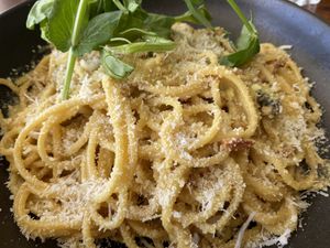 Creamy cheesy deliciousness of a carbonara  at The Green Edge Cafe and Store in Windsor