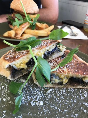 Pesto mushroom cheese toastie at The Green Edge Cafe and Store in Windsor