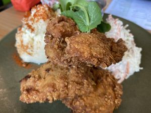 VFC special with mashed potatoes, gravy and coleslaw  at The Green Edge Cafe and Store in Windsor