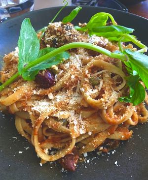 Fettuccine Puttanesca 🤤 at The Green Edge Cafe and Store in Windsor