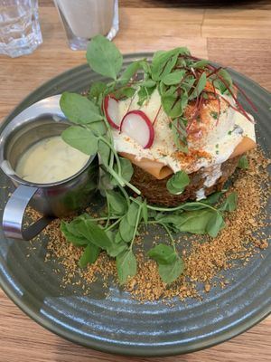 Smoked Salmon Poached Egg Stack at The Green Edge Cafe and Store in Windsor