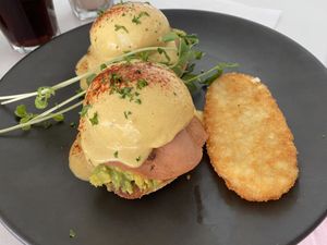 My Neph ordered the ham Benedict which helped his hangover but being non-vegan, it was hard to get a fair verdict on the meal. How’s the presentation though!  at The Green Edge Cafe and Store in Windsor