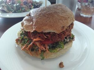 BBQ jackfruit burger  at The Green Edge Cafe and Store in Windsor
