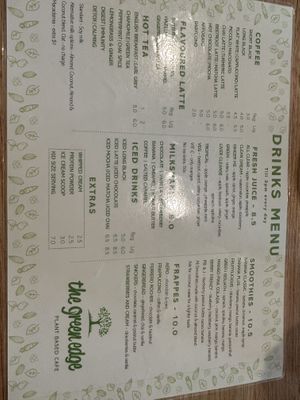 Drinks menu  at The Green Edge Cafe and Store in Windsor