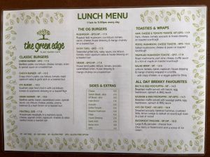 Lunch menu - burgers wraps and all-day-breakfast  at The Green Edge Cafe and Store in Windsor