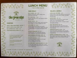 Lunch menu - starters, mains and salads  at The Green Edge Cafe and Store in Windsor