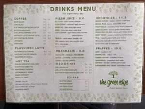 Drinks menu  at The Green Edge Cafe and Store in Windsor