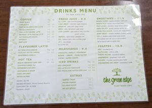 Beverages menu at The Green Edge Cafe and Store in Windsor