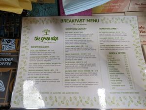 Breakfast menu at The Green Edge Cafe and Store in Windsor