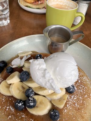 Nutterscotch pancakes with banana, blueberries & icecream 😋  at The Green Edge Cafe and Store in Windsor