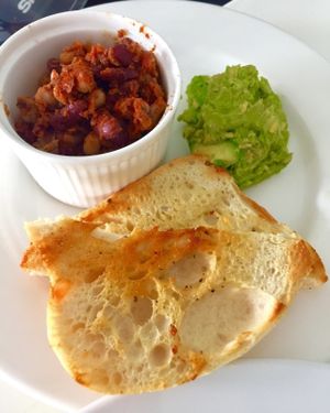 Baked beans on toast at The Green Edge Cafe and Store in Windsor
