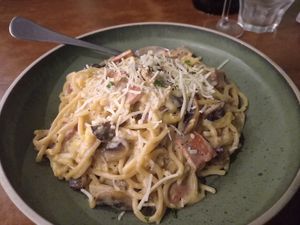 The carbonara is amazing! at The Green Edge Cafe and Store in Windsor