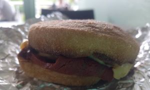 Amazing breakfast muffins with egg, cheese and bacon or sausage at The Green Edge Cafe and Store in Windsor