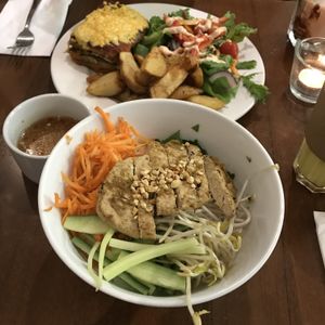 Lasagna w chips and salad and chickn noodle salad  at The Green Edge Cafe and Store in Windsor