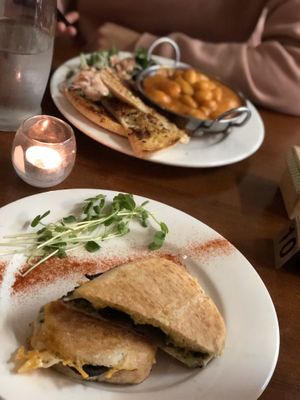 Mushroom pesto cheese toastie!! Omg these are unreal.. gnocchi and garlic bread at The Green Edge Cafe and Store in Windsor