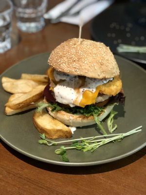 Tight on the wedges but the burger was insane  at The Green Edge Cafe and Store in Windsor