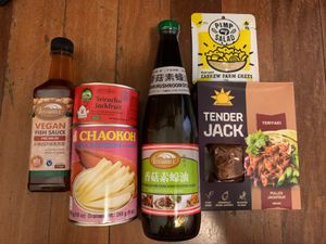 Some jackfruit and sauces  at The Green Edge Cafe and Store in Windsor