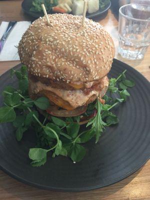 Housemade patties~ Big Zing burger at The Green Edge Cafe and Store in Windsor