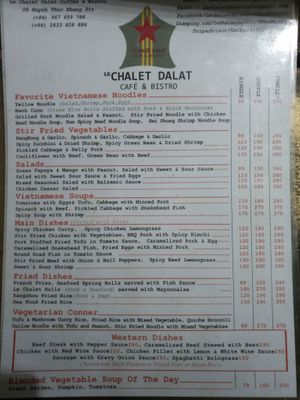 Food menu at Le Charlet in Da Lat