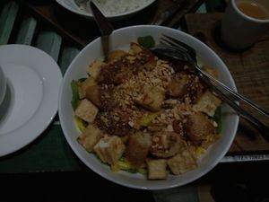 Yellow noodles with tofu and peanuts at Le Charlet in Da Lat