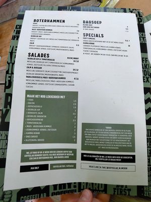 Menu as of 11 june 2022 at Coffeelab in Nijmegen