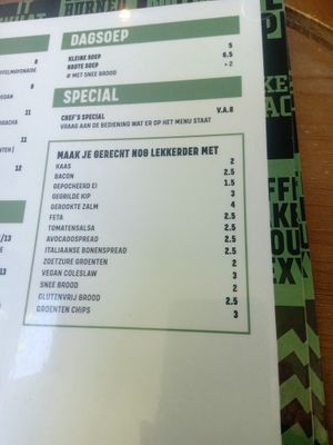 Soup, specials and extras menu at Coffeelab in Nijmegen