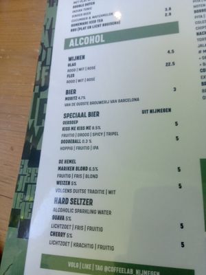 (Alcoholic) drinks menu at Coffeelab in Nijmegen