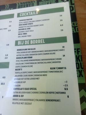 Cocktail and snacks menu at Coffeelab in Nijmegen