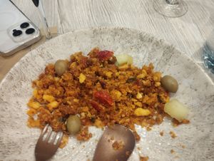 Migas veganas at 8° Arte in Caceres
