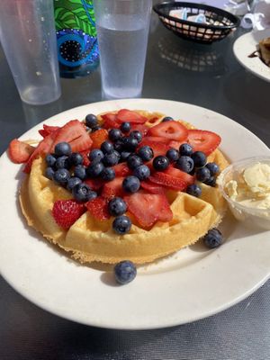 Vegan waffle with vegan butter and berries :) at The Original Steve's Diner - Penfield Rd in Rochester