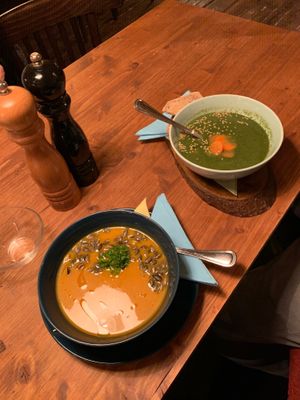 Vegan Pumpkin soup and Spinach soup. ❤️❤️❤️ at Chillout Bar in Ostrava