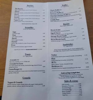 Menu at Simpleton Cafe in Sacramento