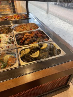 the vegan stuffed aubergines and the dolmas.  at Helin's Döner in Amsterdam